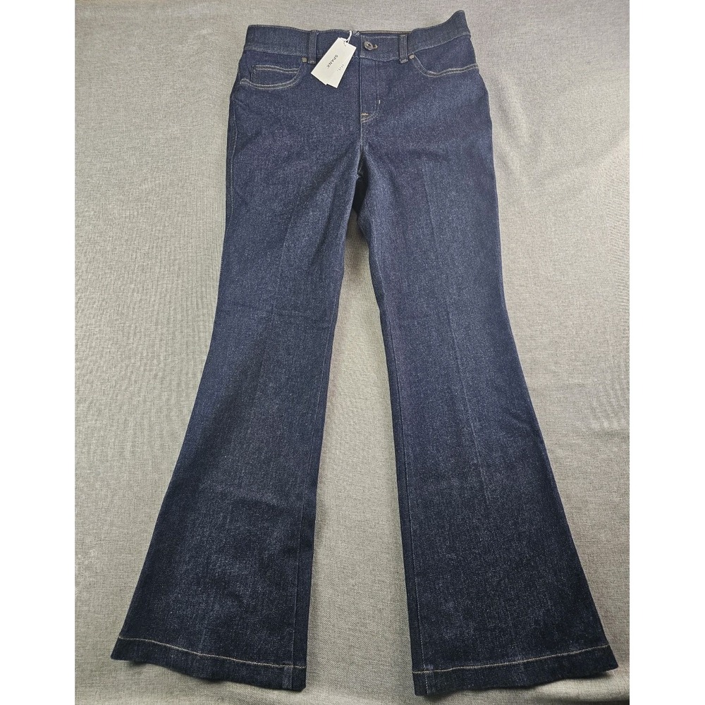 Spanx Denim Flare Jeans Raw Indigo Womens Large Blue High Rise 21266Q